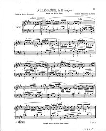 Partition complète,  en E major, Suite No.5, Handel, George Frideric