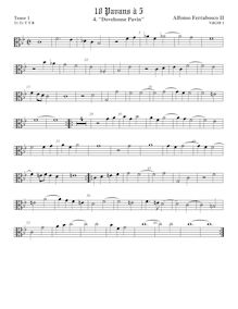 Partition ténor viole de gambe 1, alto clef, Dovehouse Pavan, F minor