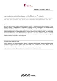 La mort des saints fondateurs. De Martin à François - article ; n°1 ; vol.149, pg 193-215