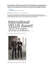 International VELUX Award 2012 for Students of Architecture: Team from Switzerland Takes First Prize Among 983 Entries