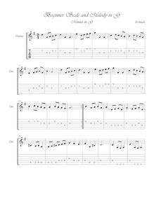 Partition No.1 en G major, after J.S. Bach, Beginner guitare Scales Melodies
