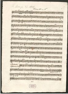 Partition cor 1, Concerto pour le Violon Principale avec Accompagnement de 2 Violons, Alto, Basse, flûte, 2 Hautbois, 2 Bassons & 2 Cors