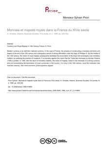 Monnaie et majesté royale dans la France du XIVe siècle - article ; n°2 ; vol.51, pg 325-354
