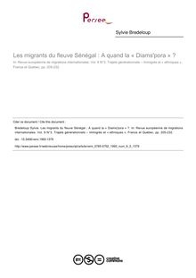 Les migrants du fleuve Sénégal : A quand la « Diams pora » ? - article ; n°3 ; vol.9, pg 205-232