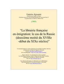 La librairie française en émigration : le cas de la Russie ...