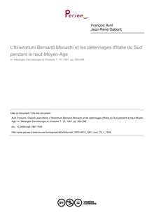 L Itinerarium Bernardi Monachi et les pèlerinages d Italie du Sud pendant le haut-Moyen-Age - article ; n°1 ; vol.79, pg 269-298