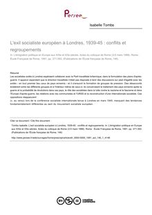 L exil socialiste européen à Londres, 1939-45 : conflits et regroupements - article ; n°1 ; vol.146, pg 371-393