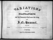 Partition complète, Variations on  God save pour King , Hummel, Johann Nepomuk