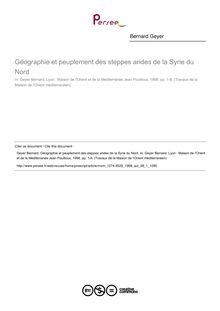 Géographie et peuplement des steppes arides de la Syrie du Nord - article ; n°1 ; vol.28, pg 1-8