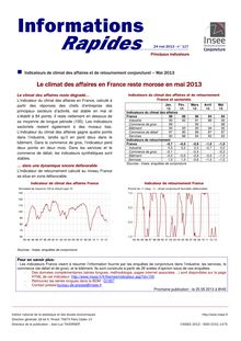 INSEE : Indicateurs de climat des affaires et de retournement conjoncturel – Mai 2013