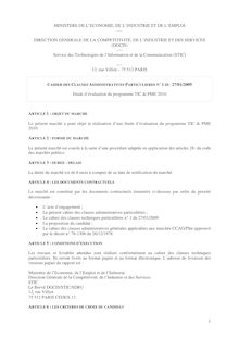 CAHIER DES CLAUSES ADMINISTRATIVES PARTICULIERES N° 1 DU 27 01 2009 -   Etude d’évaluation du programme