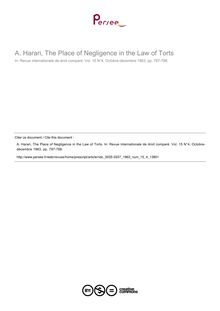 A. Harari, The Place of Negligence in the Law of Torts - note biblio ; n°4 ; vol.15, pg 7123-788