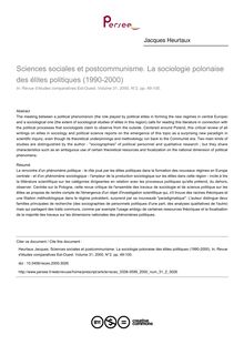 Sciences sociales et postcommunisme. La sociologie polonaise des élites politiques (1990-2000) - article ; n°2 ; vol.31, pg 49-100