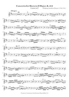 Partition cor solo (en F), cor Concerto, Horn Concerto No.1, D major