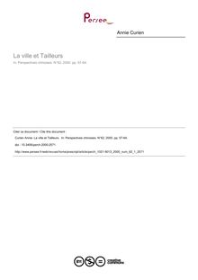 La ville et Tailleurs  - article ; n°1 ; vol.62, pg 57-64