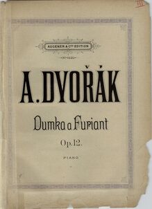 Partition couverture couleur, Dumka et Furiant, Op.12, Dvořák, Antonín