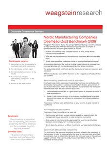 Nordic Manufacturing Overhead Benchmark 2006