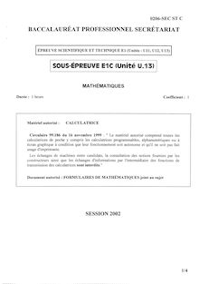 Mathématiques 2002 Bac Pro - Secrétariat