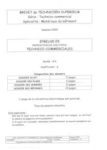 Proposition de solutions technico - commerciales 2003 Matériaux du bâtiment BTS Technico-commercial