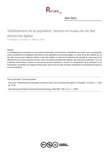 Vieillissement de la population, besoins et niveau de vie des personnes âgées - article ; n°1 ; vol.7, pg 27-48