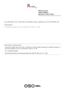 L unification du marché européen des capitaux et la fiscalité de l épargne  - article ; n°1 ; vol.217, pg 127-129