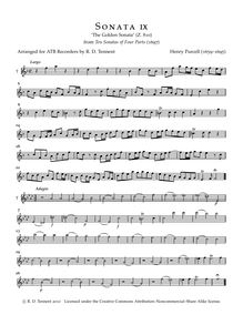Partition ténor enregistrement , 10 sonates en Four parties, Purcell, Henry