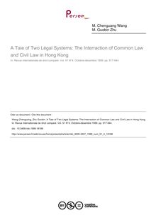 A Taie of Two Légal Systems: The Interraction of Common Law and Civil Law in Hong Kong - article ; n°4 ; vol.51, pg 917-944