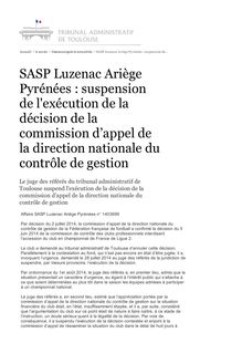 Luzenac - DNCG : Décision du Tribunal Administratif de Toulouse