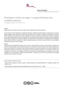 Prescription, intuition et usage : le subjonctif français et la variabilité inhérente - article ; n°1 ; vol.54, pg 5-33