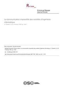 La communication impossible des sociétés d ingénierie informatique - article ; n°1 ; vol.20, pg 19-28