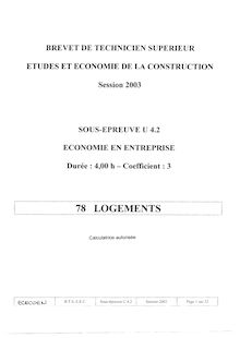 Economie de la construction en entreprise 2003 BTS Étude et économie de la construction