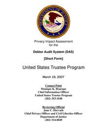 Debtor Audit System (DAS) USTP Privacy Impact Assessment Short Form