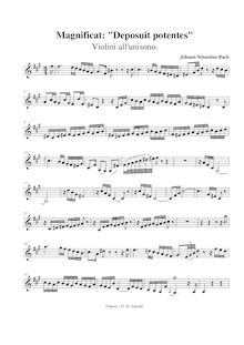 Partition violons I, II (unison), Magnificat, D major, Bach, Johann Sebastian