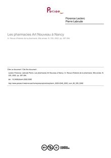 Les pharmacies Art Nouveau à Nancy - article ; n°335 ; vol.90, pg 387-394
