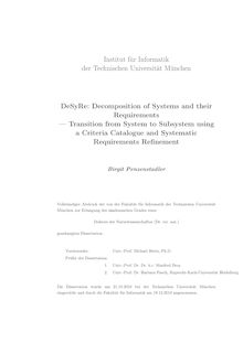 DeSyRe: decomposition of systems and their requirements [Elektronische Ressource] : transition from system to subsystem using a criteria catalogue and systematic requirements refinement / Birgit Penzenstadler