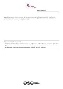 Montlibert Christian de, Crise économique et conflits sociaux.  ; n°4 ; vol.32, pg 655-655