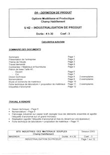 Industrialisation du produit 2003 BTS Industries des matériaux souples