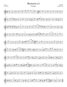 Partition ténor viole de gambe 2, octave aigu clef, fantaisies et a Pavan pour 4 violes de gambe par Anonymous