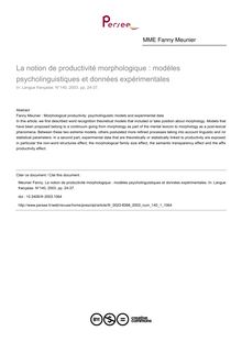 La notion de productivité morphologique : modèles psycholinguistiques et données expérimentales - article ; n°1 ; vol.140, pg 24-37