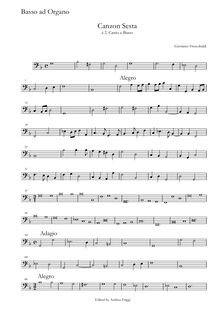 Partition Basso ad organo, Canzon Sesta à , Canto e Basso, Frescobaldi, Girolamo