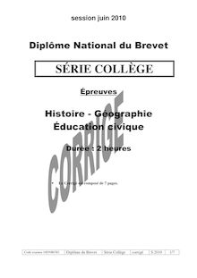 Code examen 10DNBCH1 Diplôme du Brevet Série Collège corrigé S