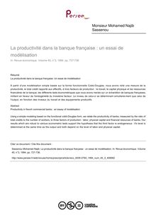 La productivité dans la banque française : un essai de modélisation - article ; n°3 ; vol.45, pg 727-736