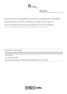 Comportements parallèles conscients, et pratiques concertées (Comparaison du droit antitrust aux États-Unis, dans la Communauté économique européenne et en Australie) - article ; n°1 ; vol.33, pg 33-53