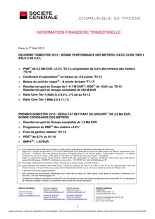 Société Générale : Résultats du 2ème trimestre 2013 (01/08/2013)