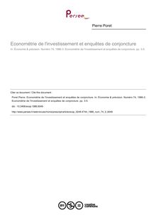 Econométrie de l investissement et enquêtes de conjoncture - article ; n°3 ; vol.74, pg 3-5