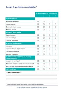 Exemples associés Guide de bonnes pratiques en matière de simulation en santé - 18 Exemple de questionnaire de satisfaction