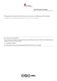 Poignards et pointe de lance en bronze de Barsac (Gironde) - article ; n°8 ; vol.70, pg 240-243