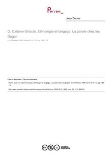 G. Calame-Griaule, Ethnologie et langage. La parole chez les Dogon  ; n°113 ; vol.30, pg 169-170