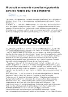Microsoft annonce de nouvelles opportunités dans les nuages pour ses partenaires