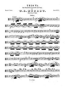 Partition de viole de gambe, Trio, Clarinet Trio ; Piano Trio ; Kegelstatt Trio par Wolfgang Amadeus Mozart